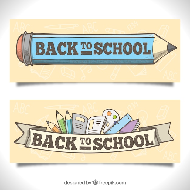 Back to school banners with hand drawn style