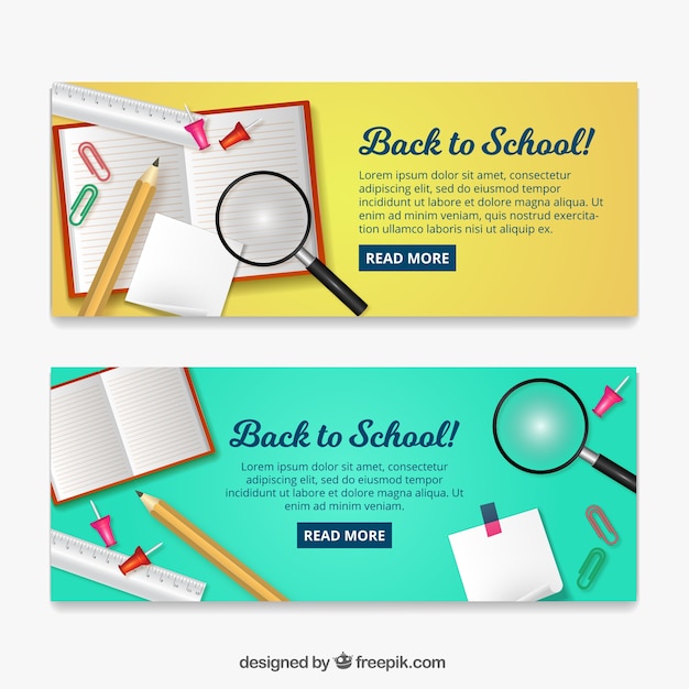 Back to school banners with magnifying glass