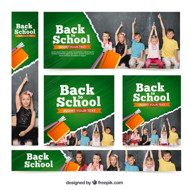 Free vector back to school banners with photos