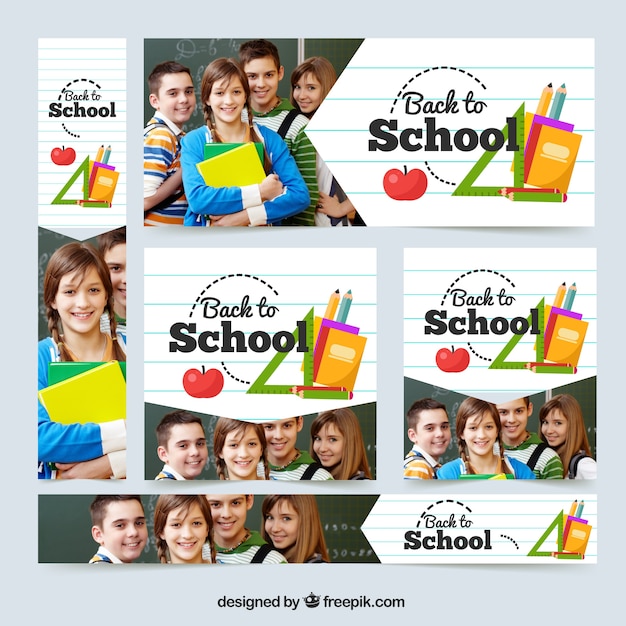 Free vector back to school banners with photos