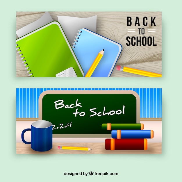 Free vector back to school banners with realistic style