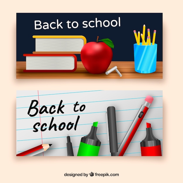 Back to school banners with realistic style