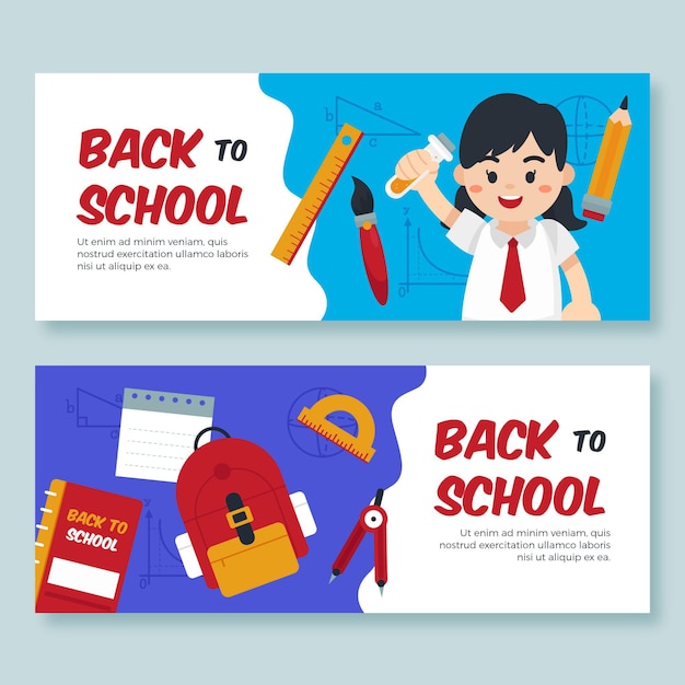 Back to school banners with student