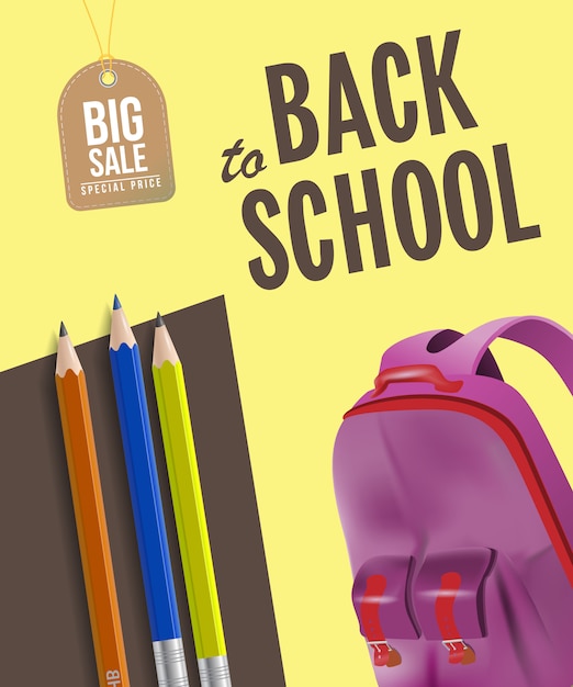 Back to school big sale poster with backpack, pencils