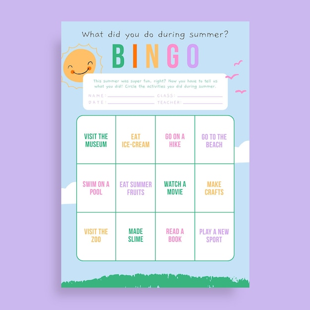 Back to school bingo card worksheet