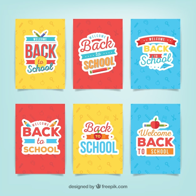 Free vector back to school card collection of six