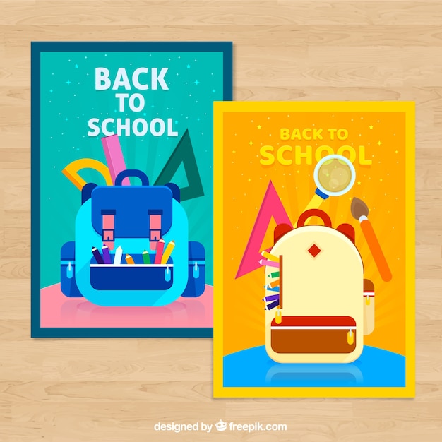 Free vector back to school card collection with flat design