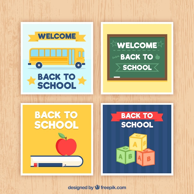 Back to school card collection with flat design