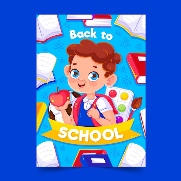 Free vector back to school card template with boy illustrated