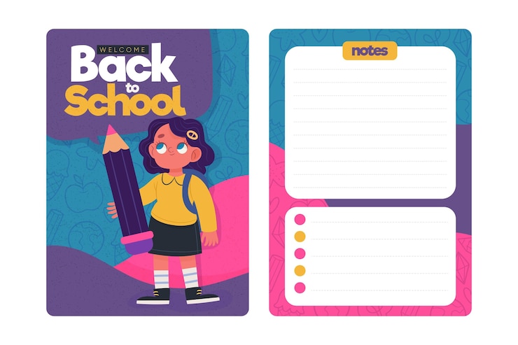 Free Vector back to school card template with illustrations