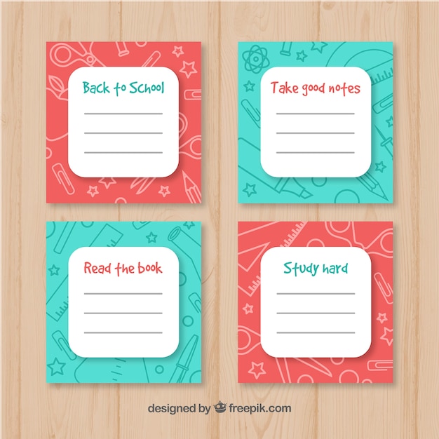 Free vector back to school cards collection with elements