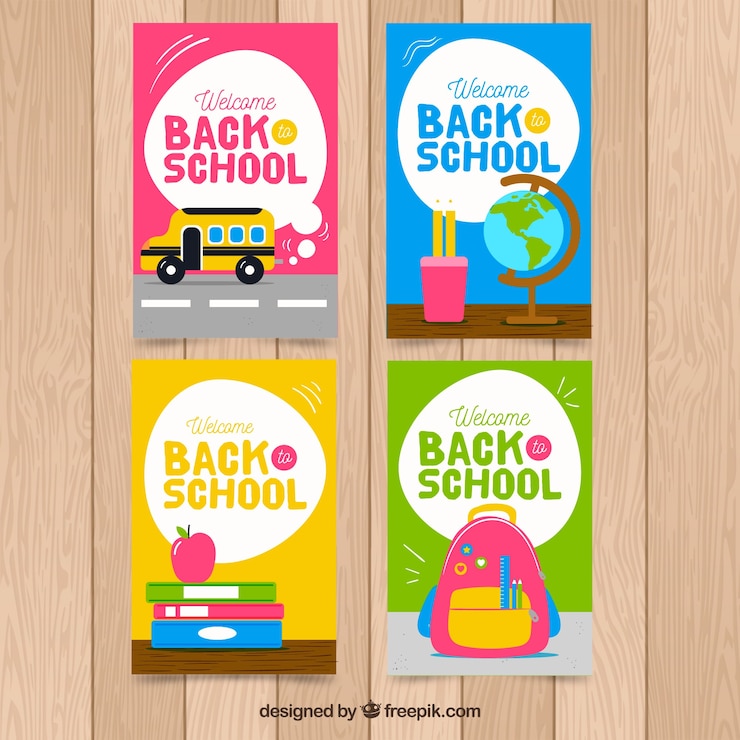 Free Vector back to school cards collection with elements