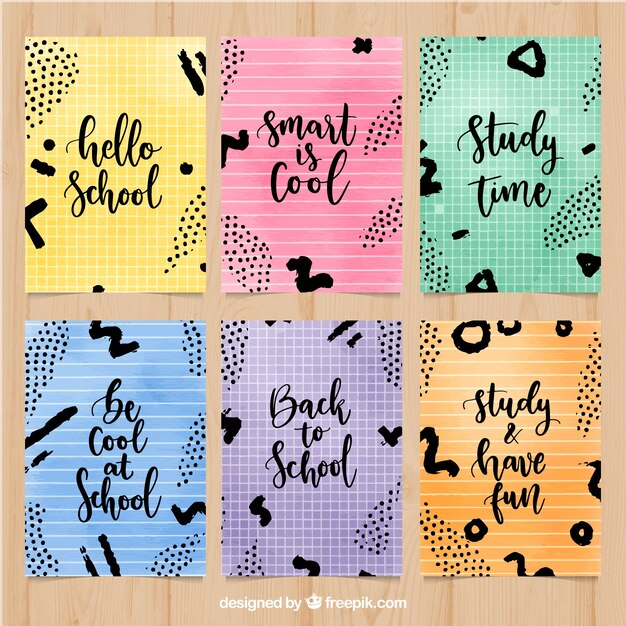 Back to school cards collection with lettering