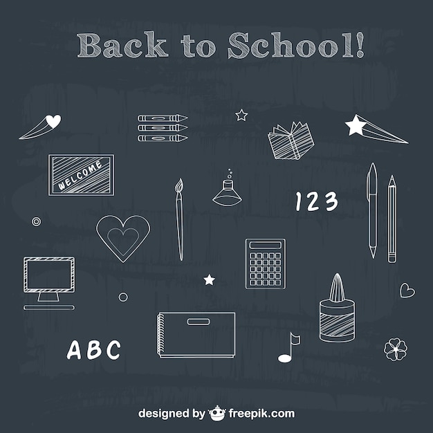 Back to school chalk drawing elements 