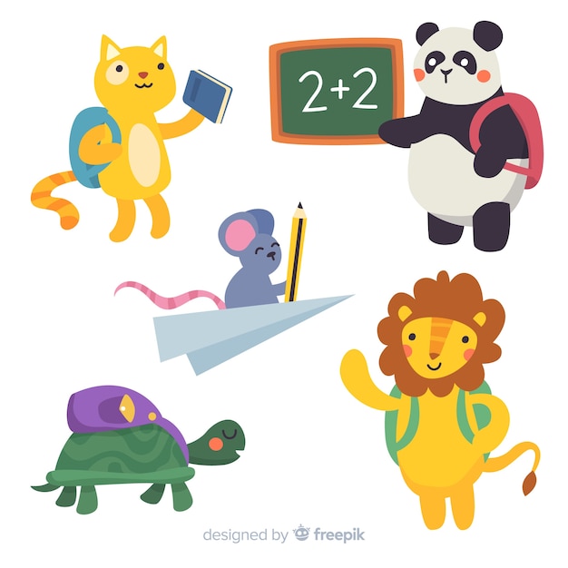 Free vector back to school collection of animals