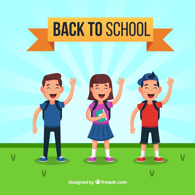 Back to school composition with flat children – Free Vector Download