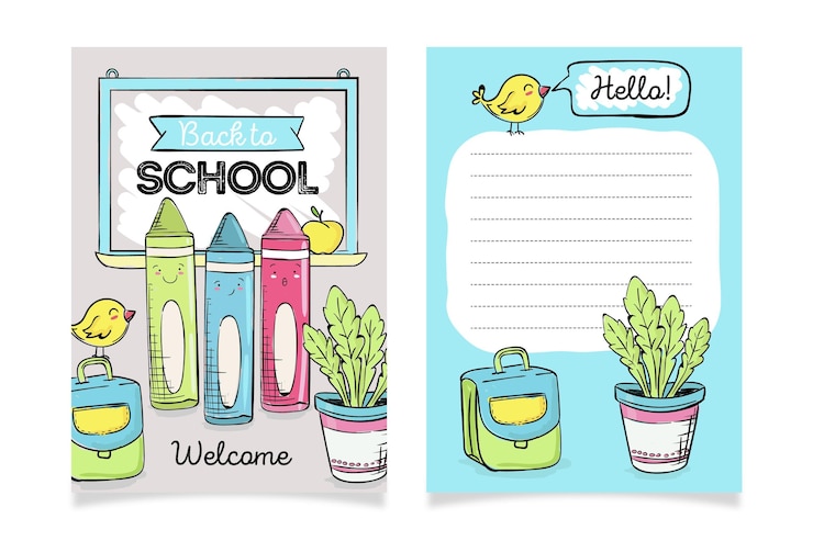 Free Vector back to school cute stationery card template