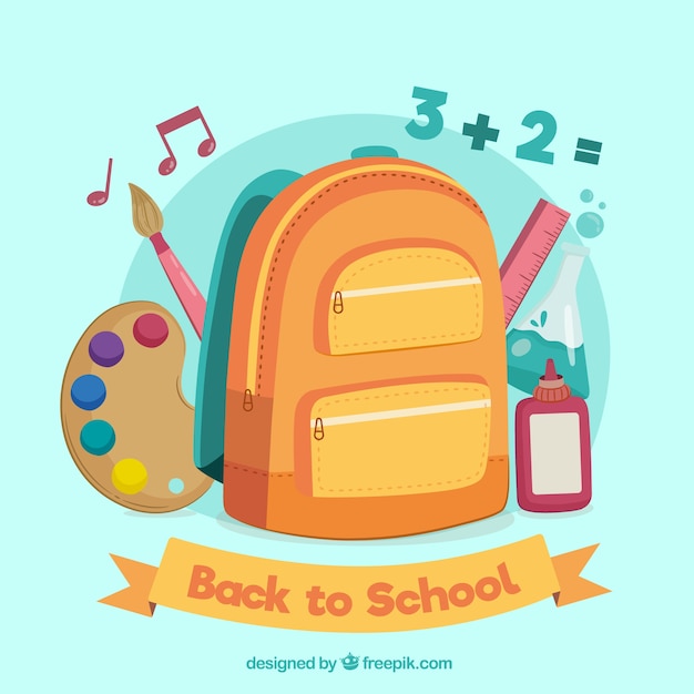 Back to school design with backpack and school objects