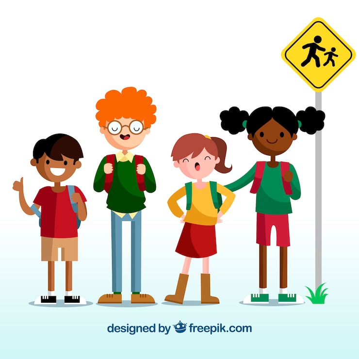 Free Vector back to school design with kids waiting for school bus