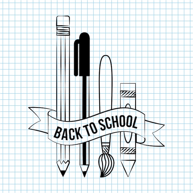 Back to school doodle school elements things to write over a notebook paper illustration