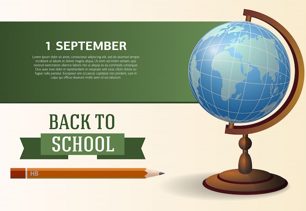 Back to school, first of September poster design with globe