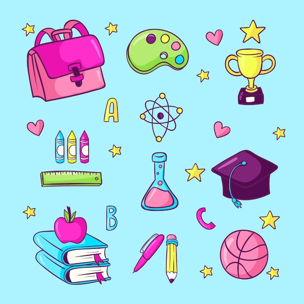 Free vector back to school hand drawn element collection