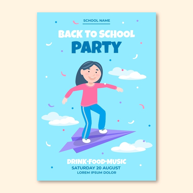 Back to school vector template – Hand drawn flat poster (Free Vector Download)