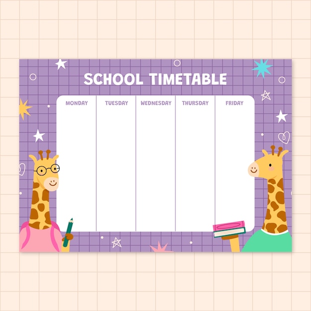 Back to school hand drawn flat school timetable