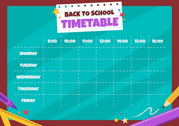 Back to school hand drawn flat school timetable