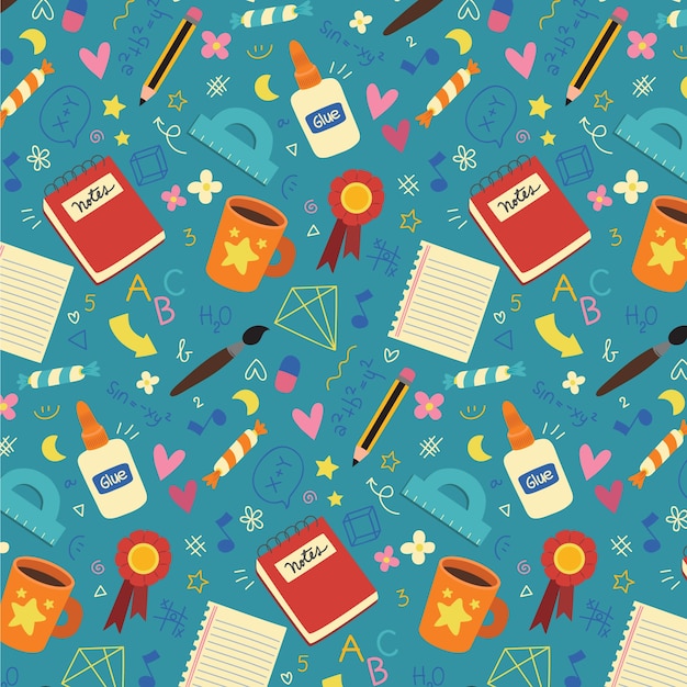 Back to school hand drawn flat seamless pattern