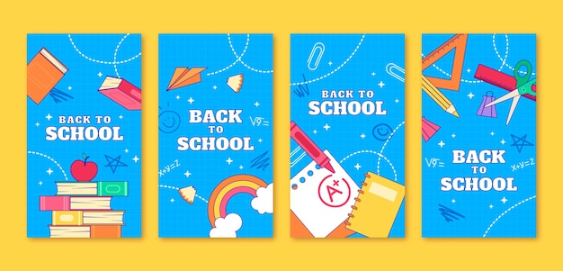 Free vector back to school hand drawn ig stories set