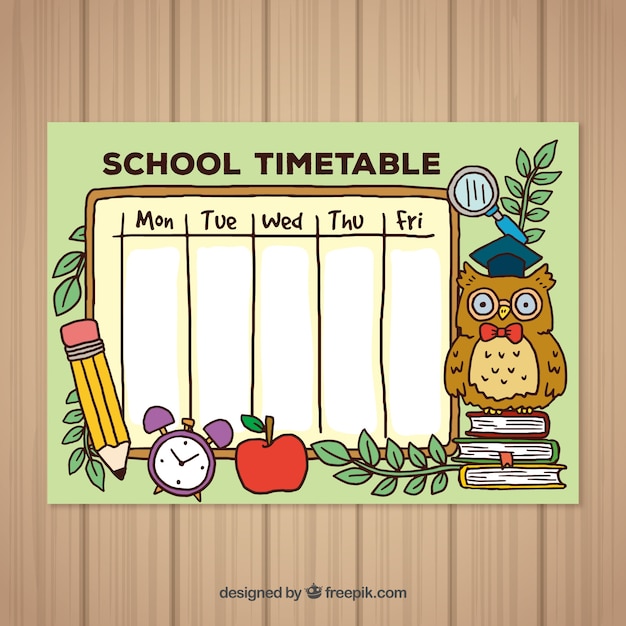 Back to school hand drawn timetable template