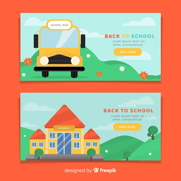 Back to school, horizontal banner set