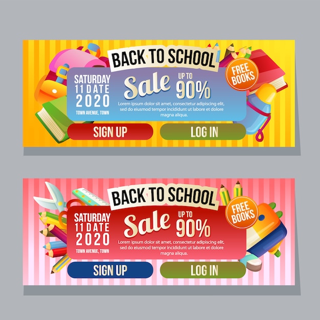 Back to school horizontal banner template school supplies Premium Vector