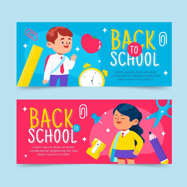 Back to school horizontal banners set