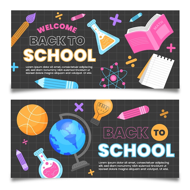 Back to school horizontal banners set