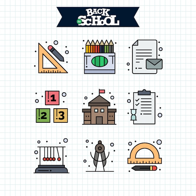 Back to school icon. education and learning line icons set.