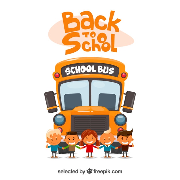 Back to school illustration with a school bus