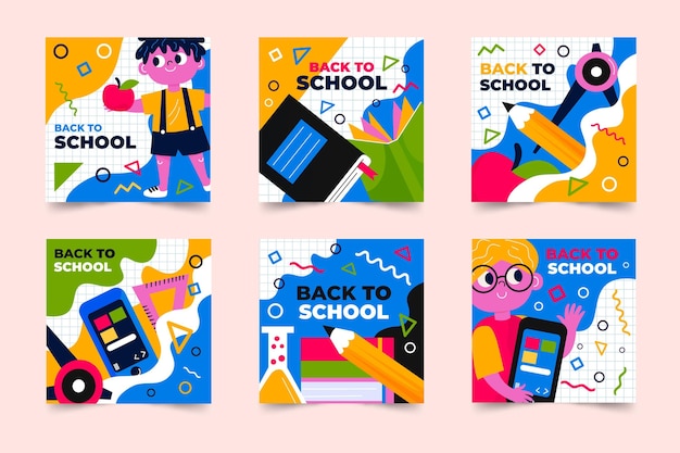 Free vector back to school instagram posts collection