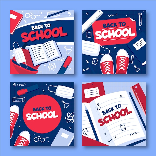 Free vector back to school instagram posts in flat design