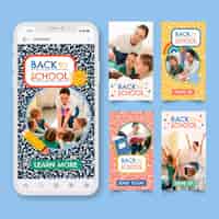 Free vector back to school instagram stories collection with photo