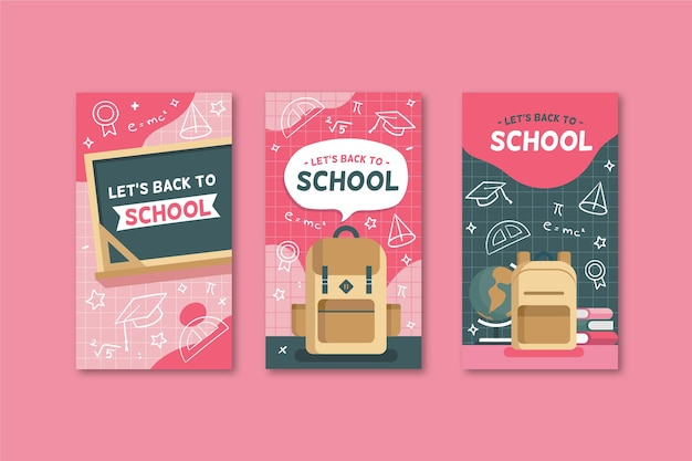 Back to school instagram stories in flat design