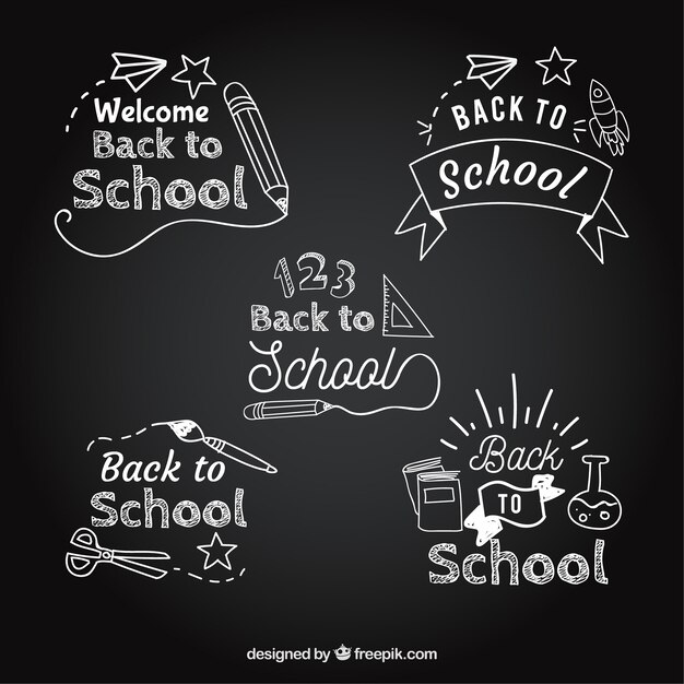 Back to school label collection in blackboard style