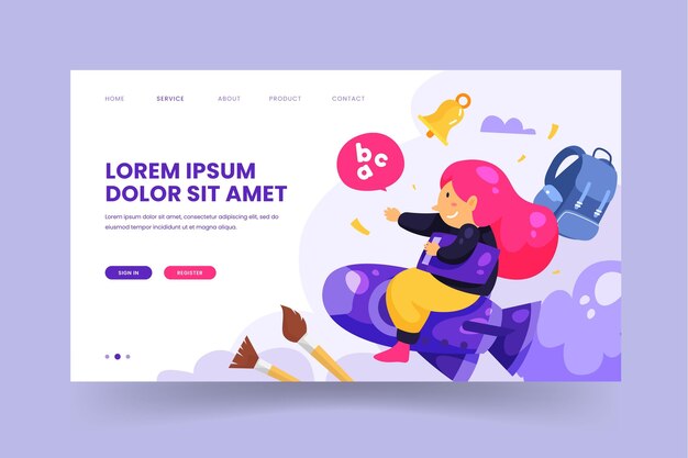 Back to school landing page template with illustrations