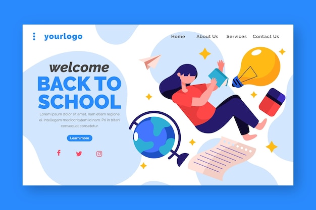 Free vector back to school landing page template