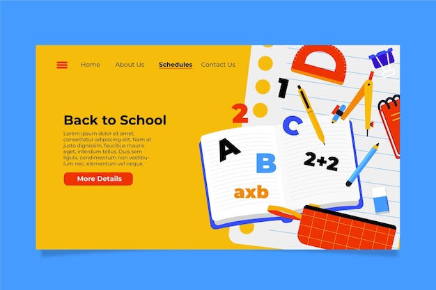 Free vector back to school landing page template