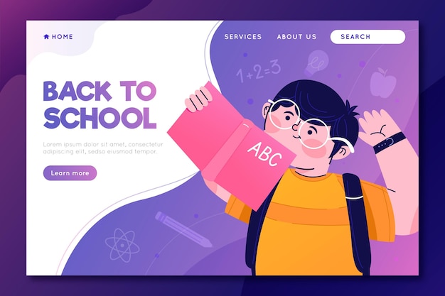 Back to school landing page with boy illustrated