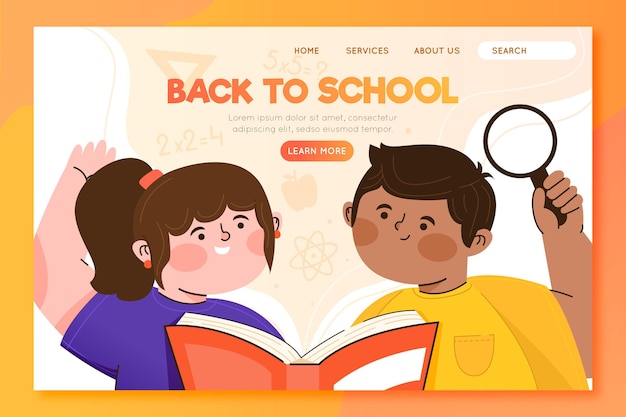 Back to school landing page with students illustrated