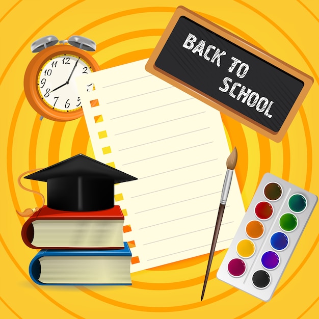 Free vector back to school lettering on blackboard with graduation cap