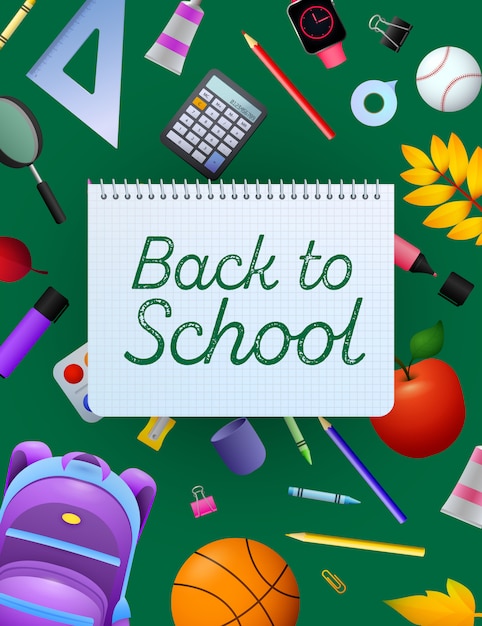 Free vector back to school lettering on copybook paper sheet